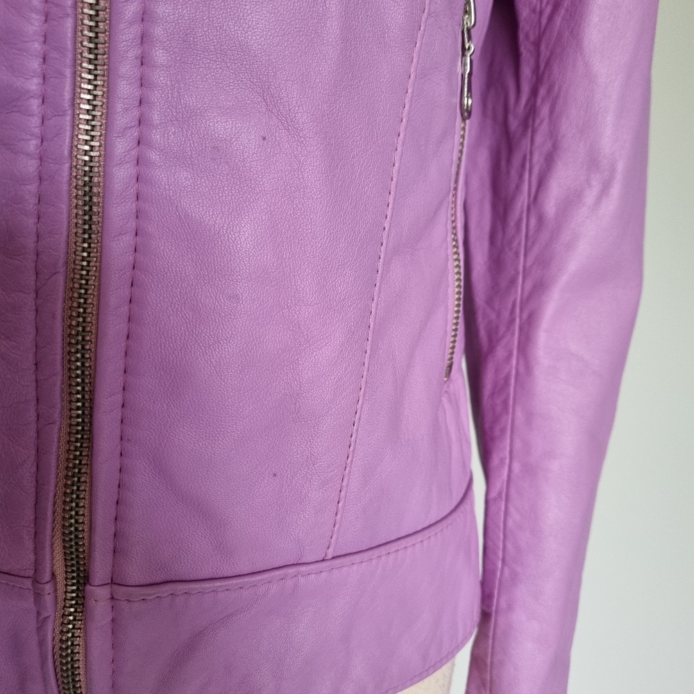 L'Aurore Purple Leather Moto Jacket Vintage 90s Made in Australia Size XS-S - Picture 11 of 11